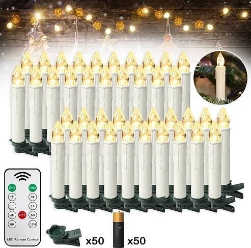 XMTECH 50x LED svíčky na vánoční stromek bezdrátové s Obrázek produktu 