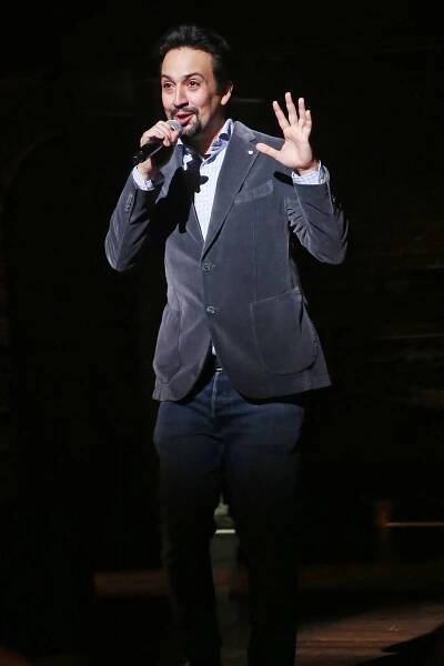 Lin-Manuel Miranda surprises the audience and welcomes them back to broadway at the Re-Opening of "Hamilton" on Broadway at The Richard Rogers Theater on September 14, 2021 in New York City