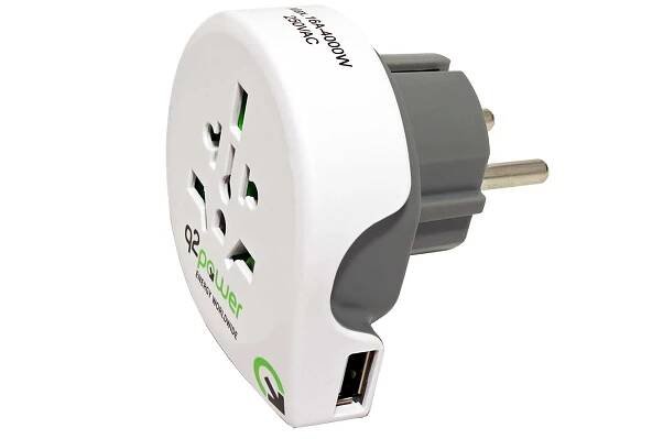 Univerzální cestovní adaptér 230V -> CZ/FR/DE s USB