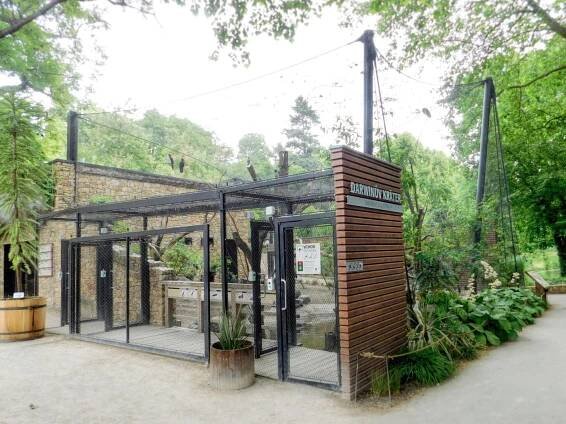 Černé nerezové voliéry v expozici Darwinova kráteru v Zoo Praha | Carl Stahl Architektura 