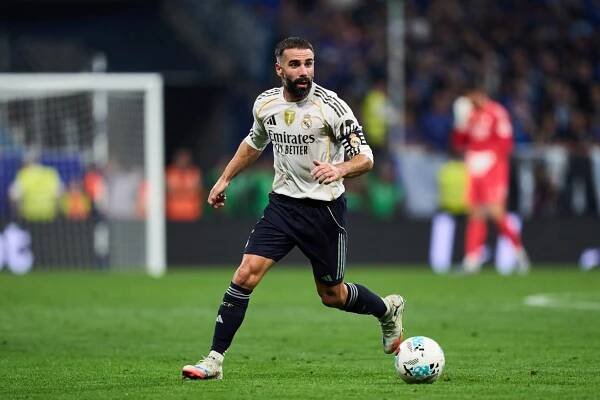OVIEDO, SPAIN - AUGUST 24: Daniel Carvajal of Real Madrid in action during the LaLiga EA Sports match between Real Oviedo and Real Madrid CF at Carlos Tartiere on August 24, 2025 in Oviedo, Spain. (Photo by Juan Manuel Serrano Arce/Getty Images)