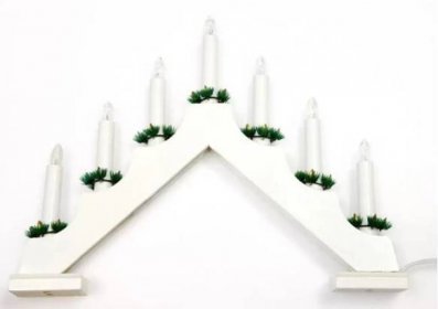 Svícen vánoční elektrický 7 svíček, bílý - Stříška - Teplá bílá - Dům a zahrada