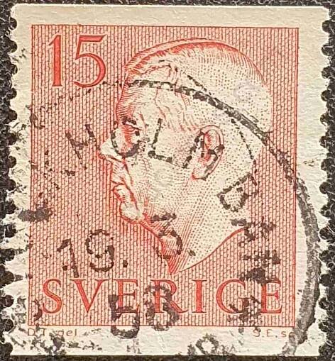 Sello Suecia 1957 Michel 424 Yvert 419 Rey Gustav – 15 Öre