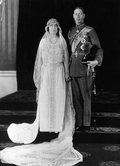 George VI, on his wedding day with Lady Elizabeth Bowes Lyon.