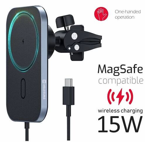 MagSafe Magnetický držák na mobil do auta s bezdrátovým nabíjením 15 W SWISSTEN 65010609
