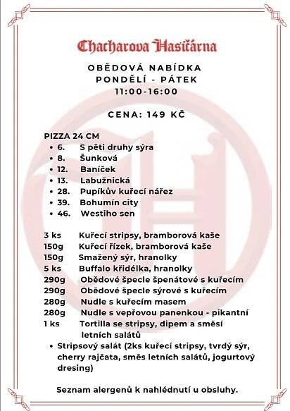 Chacharova Hasičárna Frýdek - Místek| Denní menu