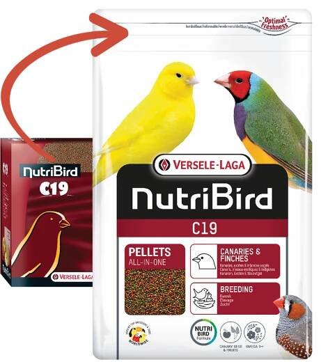 VERSELE-LAGA Granule NutriBird C19 3 kg při přepeřování a zvýšených nároků v chovné sezóně pro kanáry a exotické ptactvo 