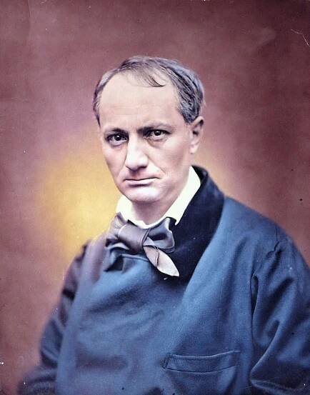 Le poète français Charles Baudelaire (1821-1867) photo d'Etienne Carjat, 1866, colorisée par SE.