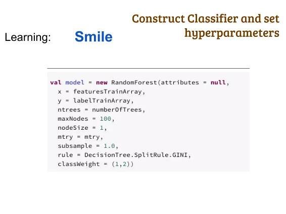 Learning: Smile
Construct Classifier and set
hyperparameters
 