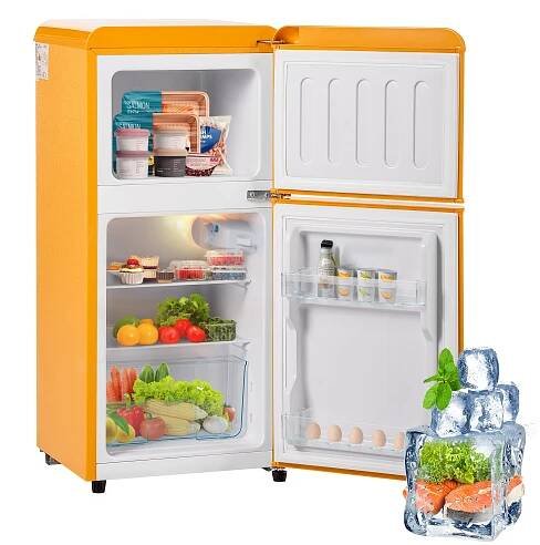 MINI CHLADNIČKA 60L MRAZÁK S LED OSVĚTLENÍM, ANTIQUE ŽLUTÁ