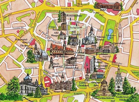 Center of Old Leipzig ­­– We lived corner Lessing and Thomasius, upper left corner of map