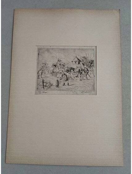Adolf Alex Jelínek (1890 - 1957) - Splašené spřežení - lept, grafika, signováno
