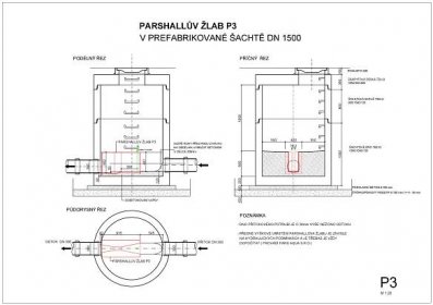 Parshallův žlab P3 v prefabrikované šachtě DN-1500