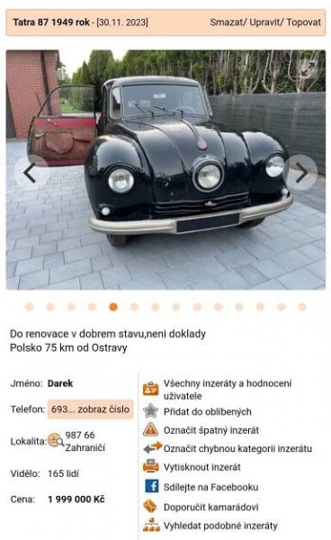 Tatry 87 a jejich díly proběhlé inzercemi (str. 12) - Tatra 87 - Fórum - Tatra klub
