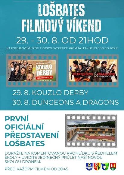 Letní kino LOŠBATES ve Svojeticích – dva večery plné filmu, humoru a dobrodružství – Obec Svojetice