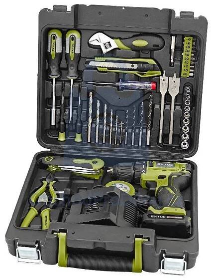 Šroubovák vrtací, aku brushless 12 V, s nářadím, EXTOL CRAFT