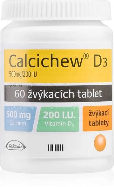Calcichew Calcichew D3 500mg/200IU žvýkací tablety k prevenci a léčbě nedostatku vápníku a vitamínu D