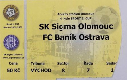 Vstupenka fotbal , FK Sigma Olomouc v. FC Baník Ostrava, 2001