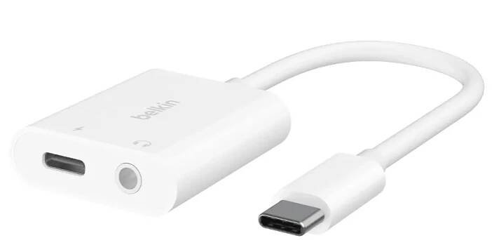 Belkin RockStar USB-C rozdvojka pro 3,5mm jack a nabíjení Barva Bílá