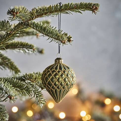 Skleněná vánoční ozdoba Hinda Green – set 4 ks