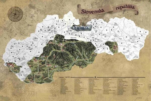 Giftio Deluxe stírací mapa Slovenska stříbrná XL 90 x 60 cm
