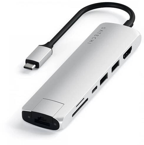 Satechi Aluminium Type-C Slim Multiport (1xHDMI 4K,2x USB-A,1x SD,1x Ethernet) stříbrný | Patro.cz