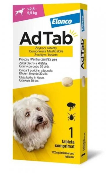 AdTab Žvýkací tablety pro psy >2,5-5,5 kg 112 mg 1 tableta