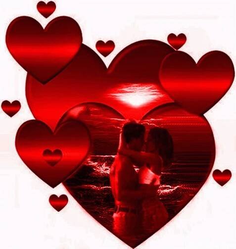a couple kissing in front of hearts with spanish words on them and the caption's written below