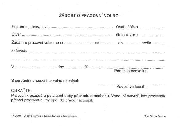 Žádost o pracovní volno - tiskopis, formulář, vzor ke stažení - MUDr. Zbyněk Mlčoch