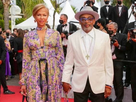 Spike Lee and Tonya Lewis Lee attend the "The French Dispatch" screening during the 74th annual Cannes Film Festival 