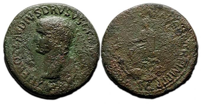 Nero Claudius Drusus -  father of Claudius RARE SESTERTIUS! (JA2467)