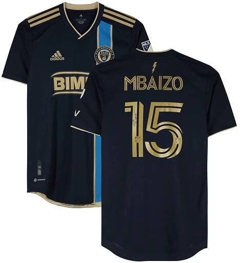 Olivier Mbaizo Philadelphia Union Autographed Match-Used #15 Navy Jersey from the 2023 MLS Season