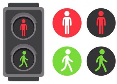 ikony semaforu pro chodce - přechod pro chodce dopravní značení stock ilustrace