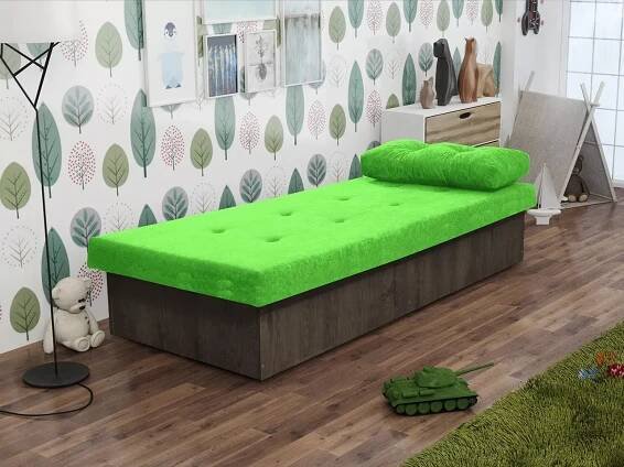Dětská válenda s úložným prostorem 80x190 SENOMA 1 - jasan tmavý / zelená