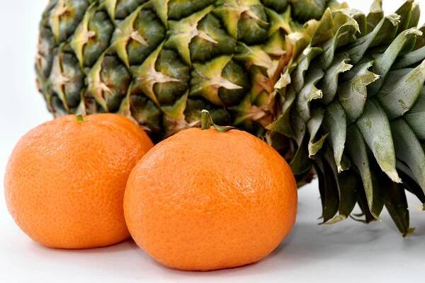 Ananas, boční pohled, mandarinka, citrusové, vitamín, jídlo, zdravé, ovoce, trh, Příroda