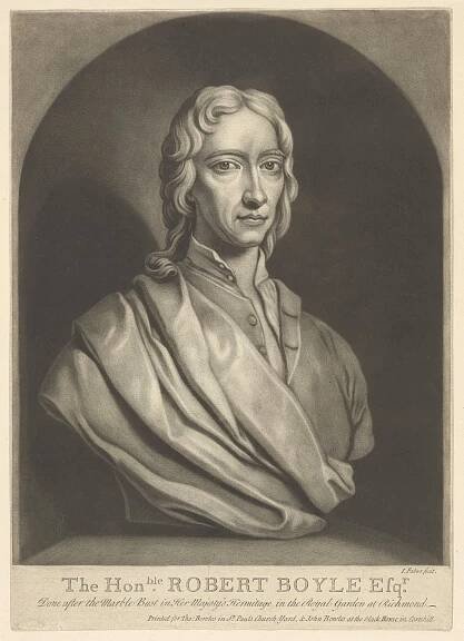 undated mezzoprint of a portrait bust of Robert Boyle