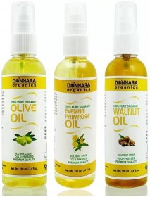 Donnara Organics Premium Olive oil, Evening Primrose oil & Walnut oil Combo pack of 3 bottles of 100ml(300 ml) Hair Oil (300 ml) - Stayhit