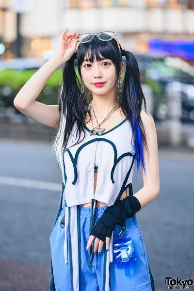 Harajuku Girl in M.Y.O.B Tokyo Street Style w/ Twin Tails, Cargo Pants, WEGO Accessories, Fancy Mental Bag & Kiko Mizuhara