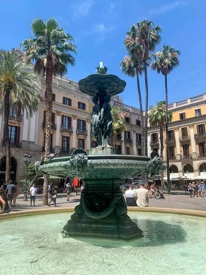 Plaça Reial fountain and palm trees