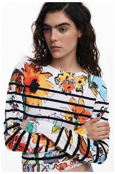 Dámský svetr DESIGUAL 25SWJF21 1001 JERS LEKNES 1001 WHITE