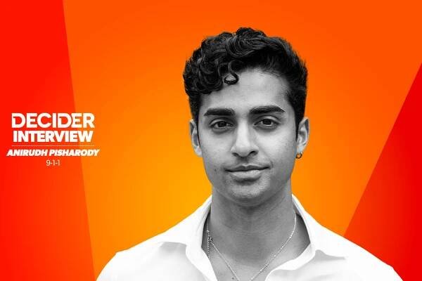 ANIRUDH PISHARODY in black and white on an orange background