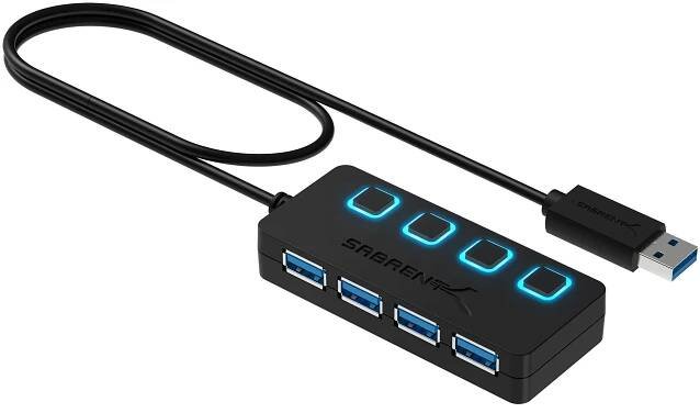 Sabrent 4portový rozbočovač USB 3.0 s individuálními vypínači napájení LED – kompletní funkce