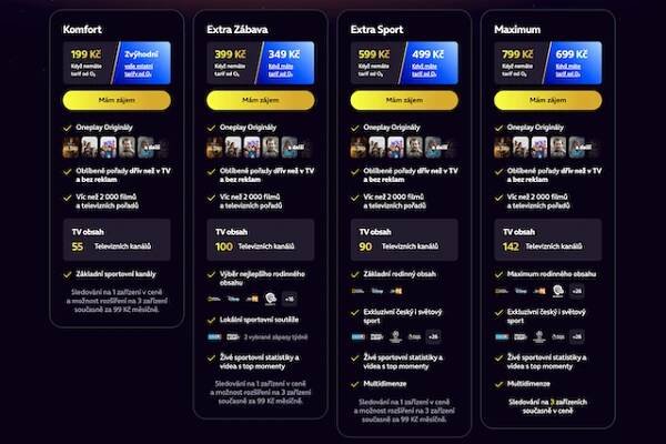 Oneplay: Jak se liší od tarifů O2 TV a kolik zaplatíte?