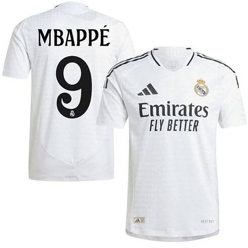 Real Madrid Koszulka domowa 2024/25 Authentic Mbappé 9 + Champions League Winner + UEFA Foundation Naszywka Na