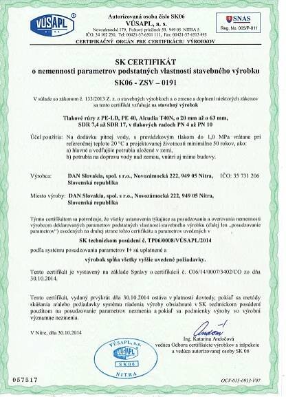 DAN SLOVAKIA - CERTIFIKÁTY