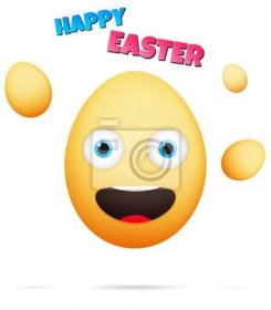 Obraz Veselé Velikonoce. Smajlík na Velikonoce. Egg emoji v kresleném stylu.