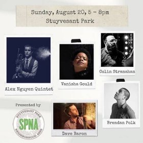 Join us for another evening of music under the trees in Stuyvesant Park. Sunday August 20, 5-8pm with @vanishagouldmusic @cardinalis.cardinalis @davebaronmusic @colinstranahan  Sponsored by @spna_nyc