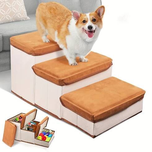 A Set Of 3-storey Foldable Pet Stairs Plus Storage, High Bed Sofa Pet Stairs, * for Elderly Pets And Small Pet Ladders, Non-slip And Wear-*