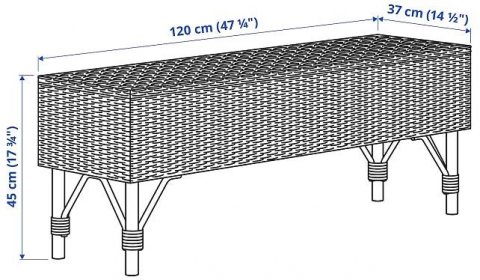 TOLKNING Lavice s úložným prostorem - ručně vyrobené ratan 120 cm