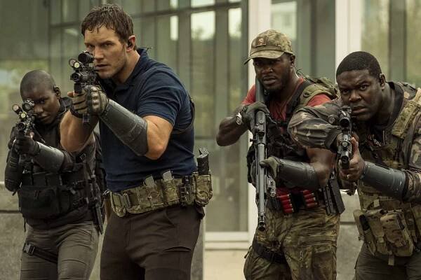 CHRIS PRATT, EDWIN HODGE, and SAM RICHARDSON stars in THE TOMORROW WAR